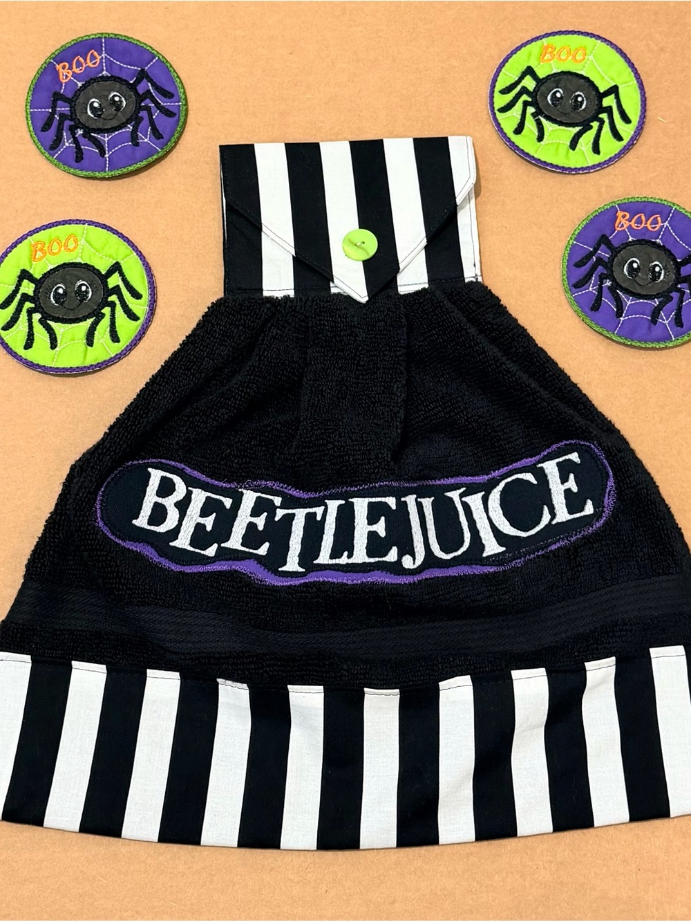 Handmade Beetlejuice Kitchen Hanging Towel Decorative Upcycled Oven Handle